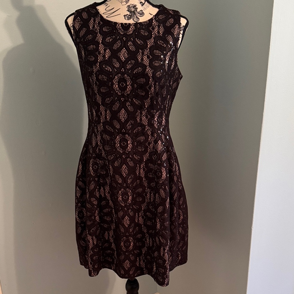 New York & Company Black Sequin and Lace Dress